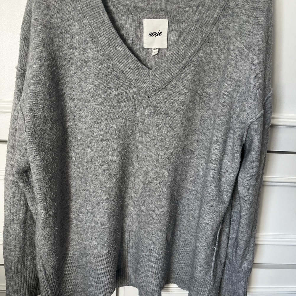 Aerie Gray Crew Neck Sweater Soft and Cozy